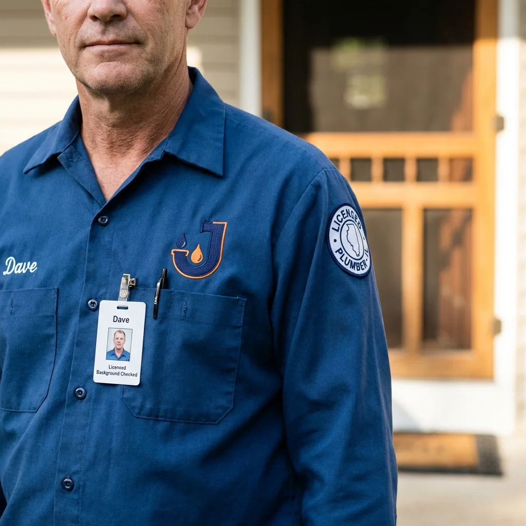 Licensed plumber showing ID badge in Crandall, TX