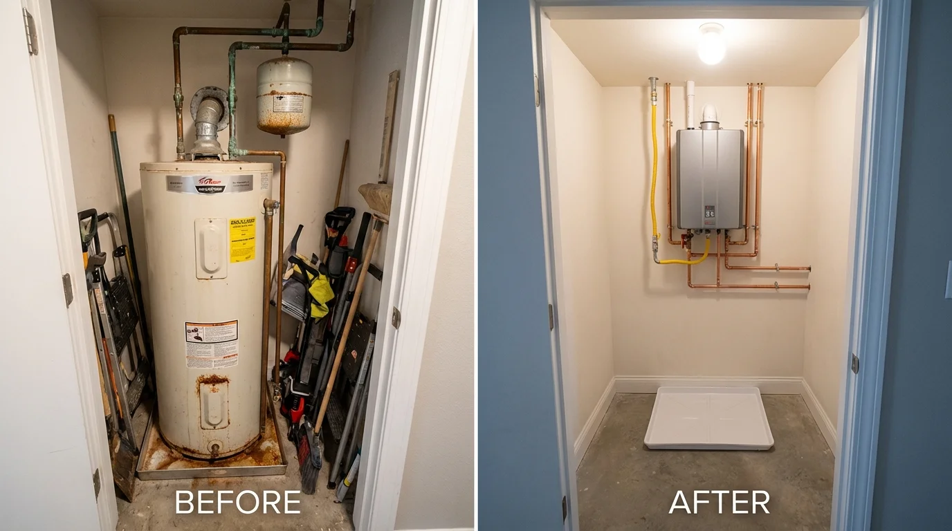 Tank water heater versus wall-mounted tankless unit comparison for Crandall, TX homeowners